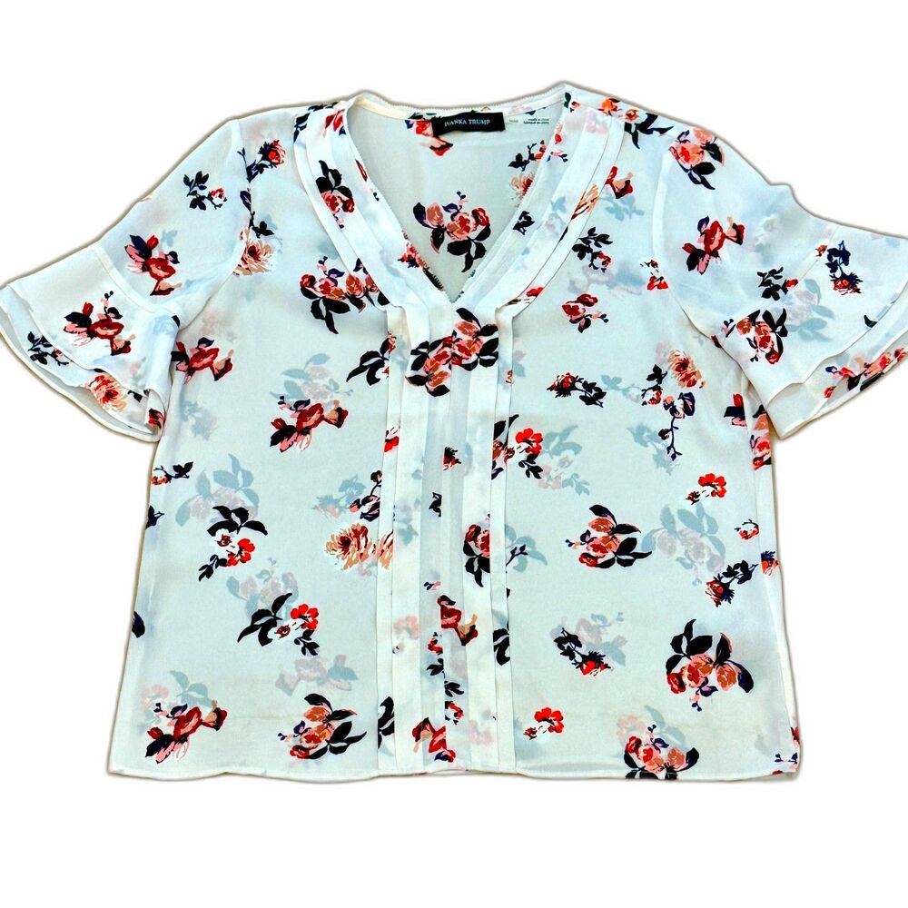Ivanka Trump Floral Sheer Short Sleeve Blouse - Women's Medium - Picture 2 of 8